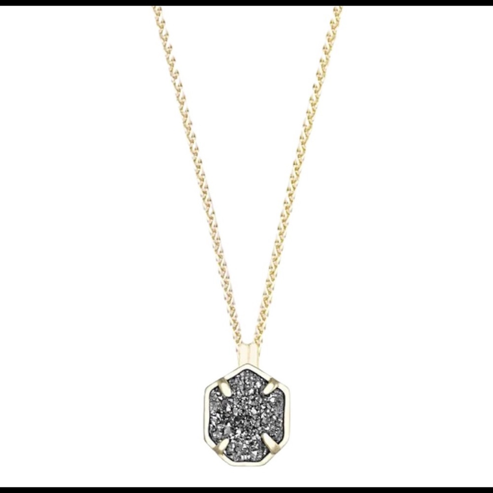 Kendra Scott NWT Platinum Druzy Oliver Necklace in Yellow Plated Gold.